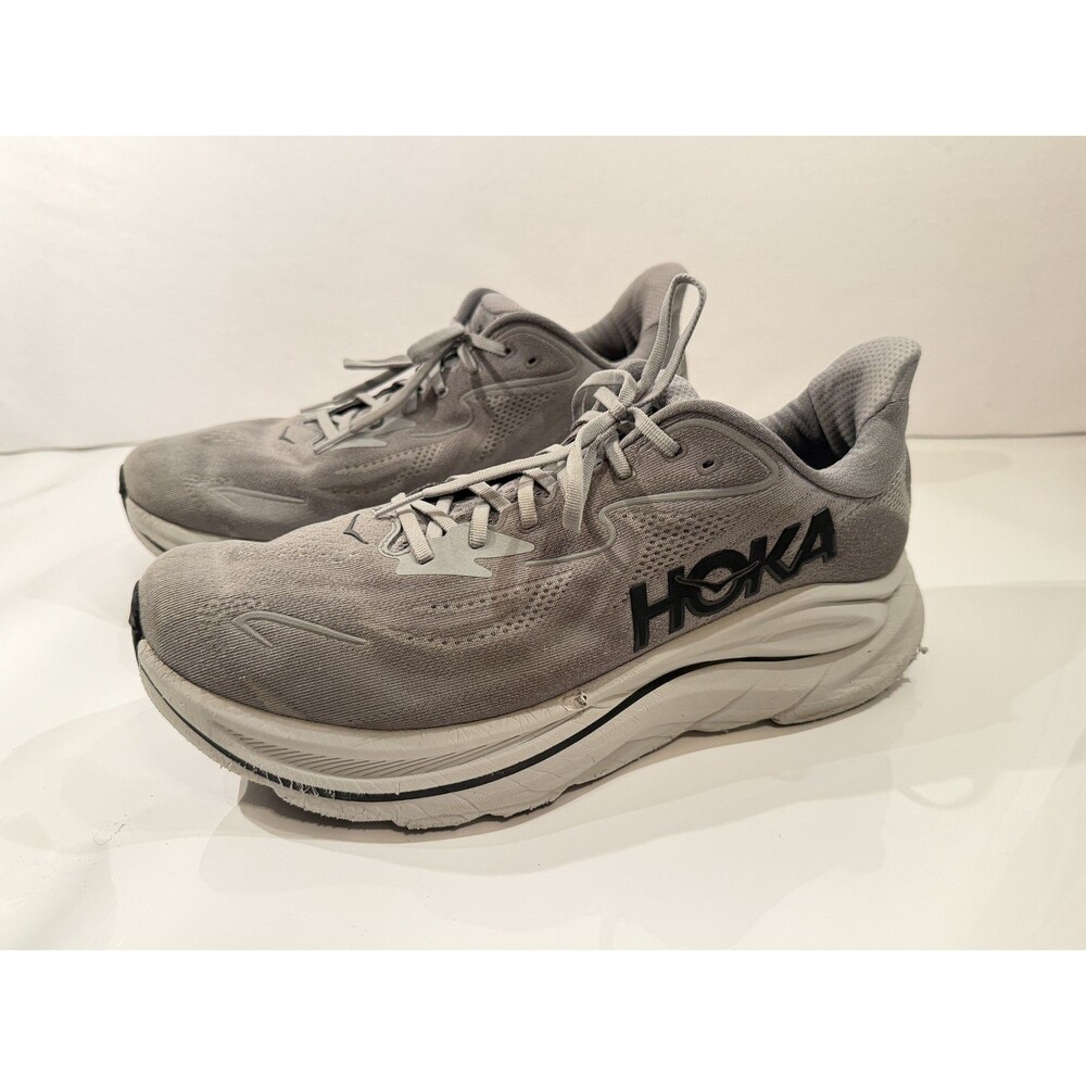 Hoka Clifton 10 Men's Running Shoes Size US 13 M Wide Grey Silver Athletic